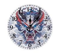 VIDI Japanese Dragon Round Wall Clock Decorative Non-Ticking Silent Battery Operated Clock 10 Inch, Easy to Read Home Wall Clocks Decor for Living Room, Kitchen, Bedroom, and Office