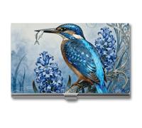 VIDI Kingfisher Hyacinth Bloom Business Card Holder Slim Metal Credit Card Case with Buckle Closure ID Cards Organizer for Men And Women Portable Business Cards Wallet for Pocket & Briefcase