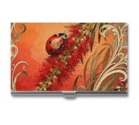 VIDI Ladybug Bottlebrush Spike Business Card Holder Slim Metal Credit Card Case with Buckle Closure ID Cards Organizer for Men And Women Portable Business Cards Wallet for Pocket & Briefcase
