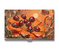 VIDI Ladybug Marigold Bloom Business Card Holder Slim Metal Credit Card Case with Buckle Closure ID Cards Organizer for Men And Women Portable Business Cards Wallet for Pocket & Briefcase