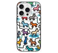 VIDI Little Donkeys Graffiti Compatible for iPhone 16 Case Shockproof Tempered Glass Phone Case Slim Aesthetic Protective Cover for Women Men Black