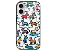 VIDI Little Donkeys Graffiti Compatible for iPhone 16 Case Shockproof Tempered Glass Phone Case Slim Aesthetic Protective Cover for Women Men Black