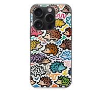 VIDI Little Hedgehog Graffiti Compatible for iPhone 15 Case Shockproof Tempered Glass Phone Case Slim Aesthetic Protective Cover for Women Men Black