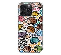 VIDI Little Hedgehog Graffiti Compatible for iPhone 15 Case Shockproof Tempered Glass Phone Case Slim Aesthetic Protective Cover for Women Men Black