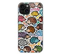 VIDI Little Hedgehog Graffiti Compatible for iPhone 15 Case Shockproof Tempered Glass Phone Case Slim Aesthetic Protective Cover for Women Men Black