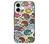 VIDI Little Hedgehog Graffiti Compatible for iPhone 16 Case Shockproof Tempered Glass Phone Case Slim Aesthetic Protective Cover for Women Men Black