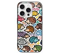 VIDI Little Hedgehog Graffiti Compatible for iPhone 16 Case Shockproof Tempered Glass Phone Case Slim Aesthetic Protective Cover for Women Men Black