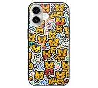 VIDI Little Tiger Graffiti Compatible for iPhone 16 Case Shockproof Tempered Glass Phone Case Slim Aesthetic Protective Cover for Women Men Black