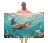 VIDI Manta Ray Beach Towel 31"x51" Lightweight Microfiber Bath Towels Wash Coths Quick Dry Absorbent Gym Towel Ultra Soft Hand Towels for Yoga, Hotel, Spa, Travel