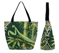 VIDI Mantis Bamboo Leaf Shopping Bag for Women Shoulder Bag Reusable Grocery Bags Tote Bags for Work, Beach, Travel