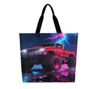 VIDI Monster Truck Lightning Roar Tote Bags Reusable Grocery Bags Large Shopping Bag DIY Shoulder Bag for Women Work