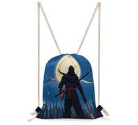 VIDI Moonlight Watercolor Style Ninja Drawstring Backpack Canvas String Bag Sports Sackpack Gym Sack for Men Women