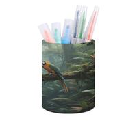 VIDI Mysterious Tropical Rainforest Pen Holder for Desk Large Capacity Pencil Cup Organizer Leather Makeup Brush Holders Round Desk Pen Holder for Office, Classroom, Home Workspace Organization