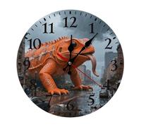 VIDI Orange Lizard City Round Wall Clock Decorative Non-Ticking Silent Battery Operated Clock 10 Inch, Easy to Read Home Wall Clocks Decor for Living Room, Kitchen, Bedroom, and Office