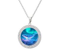 VIDI Pendant Necklace for Women Aurora Whale Diamond Disc Charm Necklace with 19.7 Inch Chain, Round Sparkling Crystal Necklaces Jewelry for Party, Date & Christmas Gifts