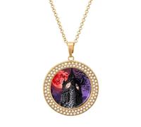 VIDI Pendant Necklace for Women Bat Gothic Clocktower Diamond Disc Charm Necklace with 19.7 Inch Chain, Round Sparkling Crystal Necklaces Jewelry for Party, Date & Christmas Gifts, One Size, Zinc