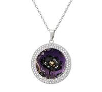 VIDI Pendant Necklace for Women Beetle Nigella Petal Diamond Disc Charm Necklace with 19.7 Inch Chain, Round Sparkling Crystal Necklaces Jewelry for Party, Date & Christmas Gifts, One Size, Zinc
