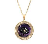 VIDI Pendant Necklace for Women Beetle Nigella Petal Diamond Disc Charm Necklace with 19.7 Inch Chain, Round Sparkling Crystal Necklaces Jewelry for Party, Date & Christmas Gifts, One Size, Zinc