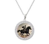 VIDI Pendant Necklace for Women Brave Warrior And Horse Diamond Disc Charm Necklace with 19.7 Inch Chain, Round Sparkling Crystal Necklaces Jewelry for Party, Date & Christmas Gifts, One Size, Zinc