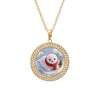 VIDI Pendant Necklace for Women Christmas Seal Diamond Disc Charm Necklace with 19.7 Inch Chain, Round Sparkling Crystal Necklaces Jewelry for Party, Date & Christmas Gifts, One Size, Zinc, Diamond