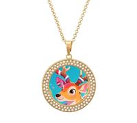 VIDI Pendant Necklace for Women Colorful Deer And National Flag Diamond Disc Charm Necklace with 19.7 Inch Chain, Round Sparkling Crystal Necklaces Jewelry for Party, Date & Christmas Gifts, One Size