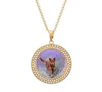 VIDI Pendant Necklace for Women Dingo in Lavender Field Diamond Disc Charm Necklace with 19.7 Inch Chain, Round Sparkling Crystal Necklaces Jewelry for Party, Date & Christmas Gifts, One Size, Zinc
