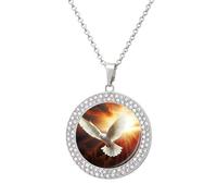 VIDI Pendant Necklace for Women Dove Sun Art Diamond Disc Charm Necklace with 19.7 Inch Chain, Round Sparkling Crystal Necklaces Jewelry for Party, Date & Christmas Gifts, One size, Zinc, Diamond