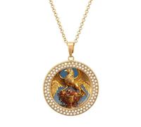 VIDI Pendant Necklace for Women Golden Griffin Diamond Disc Charm Necklace with 19.7 Inch Chain, Round Sparkling Crystal Necklaces Jewelry for Party, Date & Christmas Gifts, One Size, Zinc, Diamond