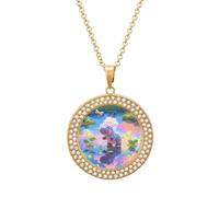 VIDI Pendant Necklace for Women Hippo in Magic Marsh Diamond Disc Charm Necklace with 19.7 Inch Chain, Round Sparkling Crystal Necklaces Jewelry for Party, Date & Christmas Gifts, One Size, Zinc