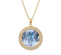 VIDI Pendant Necklace for Women Ice Wolf Blizzard Diamond Disc Charm Necklace with 19.7 Inch Chain, Round Sparkling Crystal Necklaces Jewelry for Party, Date & Christmas Gifts, One Size, Zinc, Diamond