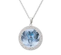 VIDI Pendant Necklace for Women Ice Wolf Blizzard Diamond Disc Charm Necklace with 19.7 Inch Chain, Round Sparkling Crystal Necklaces Jewelry for Party, Date & Christmas Gifts, One Size, Zinc, Diamond