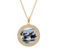 VIDI Pendant Necklace for Women Killer Whale Diamond Disc Charm Necklace with 19.7 Inch Chain, Round Sparkling Crystal Necklaces Jewelry for Party, Date & Christmas Gifts, One size, Zinc, Diamond