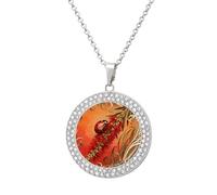 VIDI Pendant Necklace for Women Ladybug Bottlebrush Spike Diamond Disc Charm Necklace with 19.7 Inch Chain, Round Sparkling Crystal Necklaces Jewelry for Party, Date & Christmas Gifts, One Size, Zinc