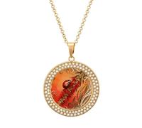 VIDI Pendant Necklace for Women Ladybug Bottlebrush Spike Diamond Disc Charm Necklace with 19.7 Inch Chain, Round Sparkling Crystal Necklaces Jewelry for Party, Date & Christmas Gifts, One Size, Zinc