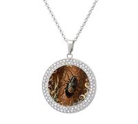 VIDI Pendant Necklace for Women Longhorn Beetle Bark Diamond Disc Charm Necklace with 19.7 Inch Chain, Round Sparkling Crystal Necklaces Jewelry for Party, Date & Christmas Gifts, One Size, Zinc