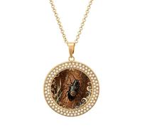 VIDI Pendant Necklace for Women Longhorn Beetle Bark Diamond Disc Charm Necklace with 19.7 Inch Chain, Round Sparkling Crystal Necklaces Jewelry for Party, Date & Christmas Gifts, One Size, Zinc