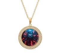 VIDI Pendant Necklace for Women Mechanical Octopus Eyes Diamond Disc Charm Necklace with 19.7 Inch Chain, Round Sparkling Crystal Necklaces Jewelry for Party, Date & Christmas Gifts