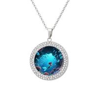 VIDI Pendant Necklace for Women Mermaid in The Ocean Diamond Disc Charm Necklace with 19.7 Inch Chain, Round Sparkling Crystal Necklaces Jewelry for Party, Date & Christmas Gifts, One Size, Zinc
