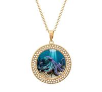 VIDI Pendant Necklace for Women Octopus Shipwreck Compass Diamond Disc Charm Necklace with 19.7 Inch Chain, Round Sparkling Crystal Necklaces Jewelry for Party, Date & Christmas Gifts, One Size, Zinc
