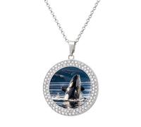 VIDI Pendant Necklace for Women Orca Killer Whale Diamond Disc Charm Necklace with 19.7 Inch Chain, Round Sparkling Crystal Necklaces Jewelry for Party, Date & Christmas Gifts, One size, Zinc, Diamond