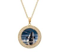VIDI Pendant Necklace for Women Orca Killer Whale Diamond Disc Charm Necklace with 19.7 Inch Chain, Round Sparkling Crystal Necklaces Jewelry for Party, Date & Christmas Gifts, One size, Zinc, Diamond