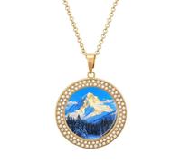 VIDI Pendant Necklace for Women Snowy Mountain Diamond Disc Charm Necklace with 19.7 Inch Chain, Round Sparkling Crystal Necklaces Jewelry for Party, Date & Christmas Gifts, One Size, Zinc, Diamond