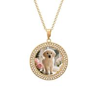 VIDI Pendant Necklace for Women Sunny Windowsill Dog Diamond Disc Charm Necklace with 19.7 Inch Chain, Round Sparkling Crystal Necklaces Jewelry for Party, Date & Christmas Gifts, One Size, Zinc