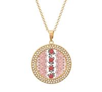 VIDI Pendant Necklace for Women Ukrainian Embroidery Style Rose Diamond Disc Charm Necklace with 19.7 Inch Chain, Round Sparkling Crystal Necklaces Jewelry for Party, Date & Christmas Gifts, One Size