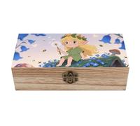 VIDI Personalized Wooden Keepsake Box - Blonde Elf Holding A Magic Wand Decorative Storage Boxes, 7.9x3.9 Inch Hinged Lid Memory Treasure Chest for Jewelry, Photos, Crafts Storage (Natural Wood)