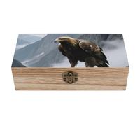 VIDI Personalized Wooden Keepsake Box - Eagle Standing on A Rock Decorative Storage Boxes, 7.9x3.9 Inch Hinged Lid Memory Treasure Chest for Jewelry, Photos, Crafts Storage (Natural Wood)