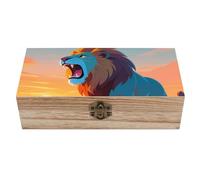 VIDI Personalized Wooden Keepsake Box - Lions in The Desert Decorative Storage Boxes, 7.9x3.9 Inch Hinged Lid Memory Treasure Chest for Jewelry, Photos, Crafts Storage (Natural Wood)