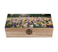 VIDI Personalized Wooden Keepsake Box - Pansy Perfection Decorative Storage Boxes, 7.9x3.9 Inch Hinged Lid Memory Treasure Chest for Jewelry, Photos, Crafts Storage (Natural Wood)