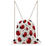VIDI Red Ladybug Drawstring Backpack Canvas String Bag Sports Sackpack Gym Sack for Men Women