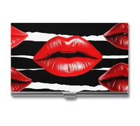 VIDI Red Lips Kiss Business Card Holder Slim Metal Credit Card Case with Buckle Closure ID Cards Organizer for Men And Women Portable Business Cards Wallet for Pocket & Briefcase